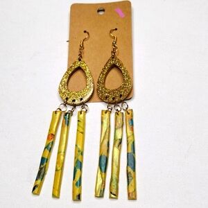 Gold Sparkle double dangle Turquoise & Gold Spears hypoallergenic hook earrings